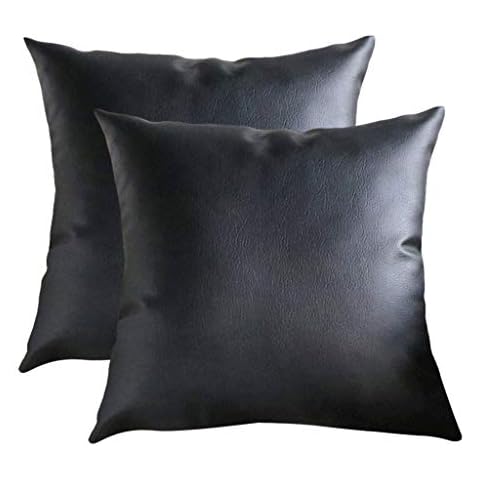 Fhuuly Cushion Cover Decorative Throw Pillow Covers ONLY for Couch, Sofa, or Bed Set of 2 18 x 18 inch Modern Quality Design 100% Faux Leather Milo(Black,25x20x10cm) Cover