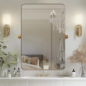 MOON MIRROR Brushed Gold Rectangle Pivot Mirror for Bathroom,Brass Pivoting Vanity Mirror,Overall 24.33 x 30 in (Mirror 20x 30 in) MOON MIRROR Brushed Gold Rectangle Pivot Mirror for BathroomBrass Pivoting Vanity MirrorOverall 2433 x 30 in Mirror 20x 30 in