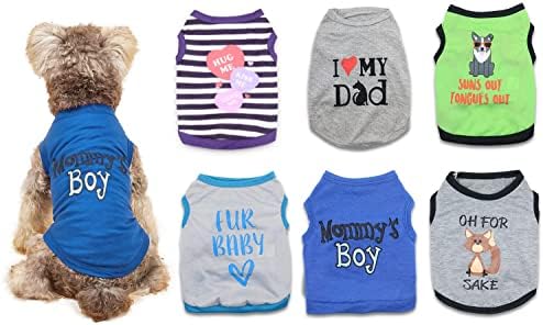 6 Packs Extra Small Dog Puppy Shirts Mommy’s Boy Dog Clothes Funny Cute I Love My Dad T Shirt for Small Dogs Girl XS Puppy Tshirt Cat Clothing Female Vest Apparel