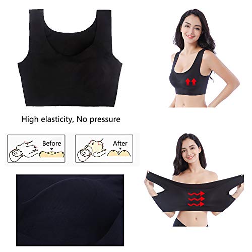 Feoya Women’s Wirefree Sleep Bra Plus Size Soft Yoga Bra Wire-Free Seamless Sport Bra Stretch Thin Everyday Bra With Removable Pads Push Up Sleeping Bra Black #TOP4