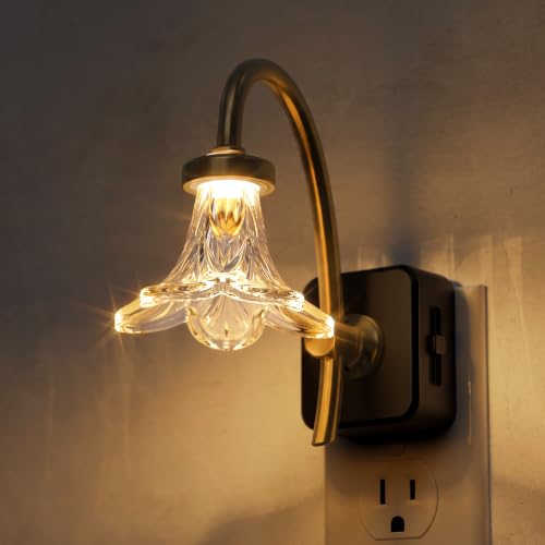 Image of L LOHAS LED 2 Pack Night Lights Plug into Wall, 3000K Soft White | Morning Glory Floral Nightlight with Dusk to Dawn Sensor, 0-100lm Adjustable Brightness, for Hallway Bedroom Stairway