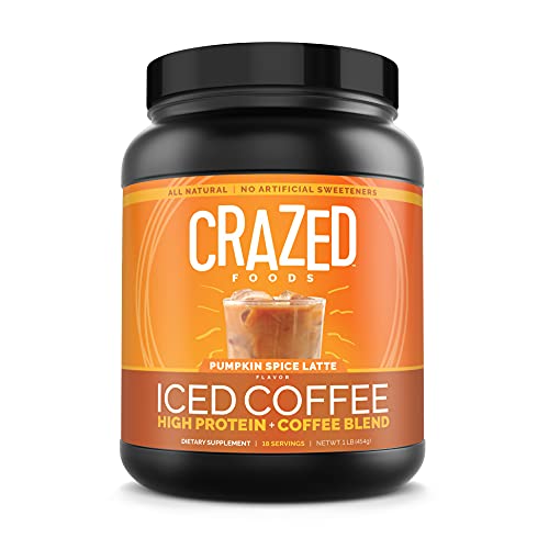 Crazed Foods Protein Iced Coffee, All Natural, No Artificial Sweeteners, Simple Ingredients, Keto, Gluten Free, Whey Protein Concentrate (18 Servings, Pumpkin Spice)