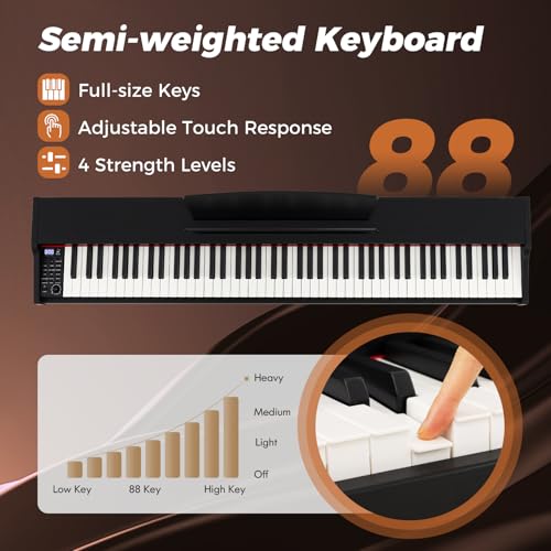 COSTWAY 88-Key Semi-Weighted Digital Piano with Stand & Pedals - Image 3