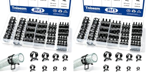 Image of Tnisesm 80Pcs Spring Band Hose Clamps Assortment kits Silicone Vacuum Hose Pipe Clamp 7mm 9mm 10mm 11mm 14mm 15mm 16mm 18mm Low Pressure Air Clip Clamp(Black) (Pack of 2)