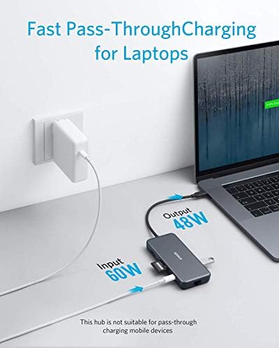 Anker Hub USB C, PowerExpand+ adapter USB C 7 w 1, z 4K HDMI, 60 W, Ethernet, 2 porty USB 3.0 i czytnikami kart SD/microSD, do MacBook Pro 2019/2018/2017/2016, Chromebook, XPS