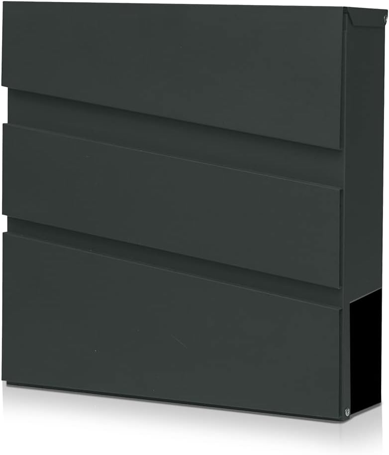 Mailbox Wall Mount,Large Capacity Locking Mailbox for Outside,Galvanized Steel Cover and Rust-Proof Metal Post Box with Newspaper Holder,14.6"x14.6"x4.3" Grey, MD002-2G 002-2-dark Grey