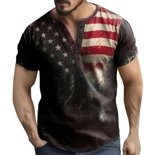 Patriotic Button Up Shirts for Men Retro USA American Flag 4th of July Golf Polo Shirt Dress Holiday T-Shirts