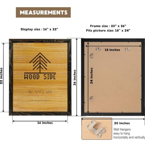 Image of Rustic Solid Wood Poster Picture Frame 18x24, Charcoal | Natural Wooden Photo Frame, Eco Distressed, Wall Mounting