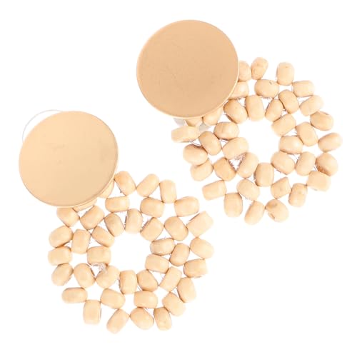Bijoux d'oreilles géométriques tissées en rotin perlé et puces en bois femme