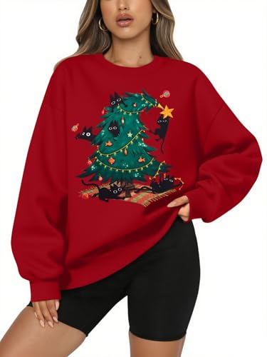 Maximgr Christmas Sweatshirts For Women Christmas Cat Sweater Xmas Long Sleeve Shirts Holiday Crewneck Pullover Tops 2 Maximgr Christmas Sweatshirts For Women Christmas Cat Sweater Xmas Long Sleeve Shirts Holiday Crewneck Pullover Tops - Image 3