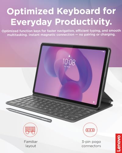 Image of Lenovo Folio Keyboard for Idea Tab, Protective Tablet Keyboard Case with Built in Stand & Pen Holder, Pogo Pin Connection, PU Leather Cover, Luna Grey