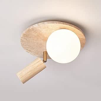 Vintage Yellow Travertine Ceiling Lamp Wood Stone Entrance