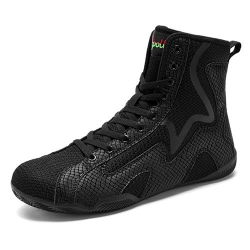 Calzado de Lucha Flexible de caña Alta para Hombre, Zapatillas de Boxeo Transpirables para Pelea, Botas de Culturismo para Hombre,Negro,41 EU