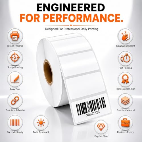 Image of Shreyans Direct Thermal Labels (Pack of 10, 38mm x 25mm - 500 Labels /Roll) - Non Tearable, Scratch Free, Water Proof & Non Fade Stickers with Permanent Marking - 9000 Labels