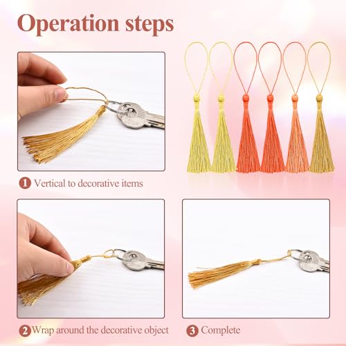 Image of NACHLYNN 120 Pcs Bookmark Tassels Bulk 13cm /5 Inch Silky Handmade Soft Craft Mini Tassels for Jewelry Keychain Making with Loops for Dress Decoration DIY Craft Accessory (Yellow Series)