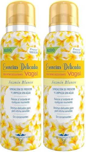 Vagisil Esencias Delicadas, Desodorante Íntimo Para Mujer, Frescor Duradero, Hipoalergénico, Respeta El Ph De La Piel, Jazmín Blanco, 125 ml (Paquete de 2)