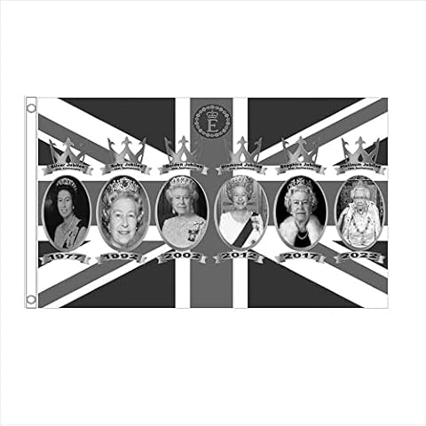 Queen Elizabeth II Memorial Flag,2022 Queen Elizabeth II Platinum Jubilee Flag,Black and White England Qun Flag - Tribute to the Queen of England (5ft X 3ft ) Cover