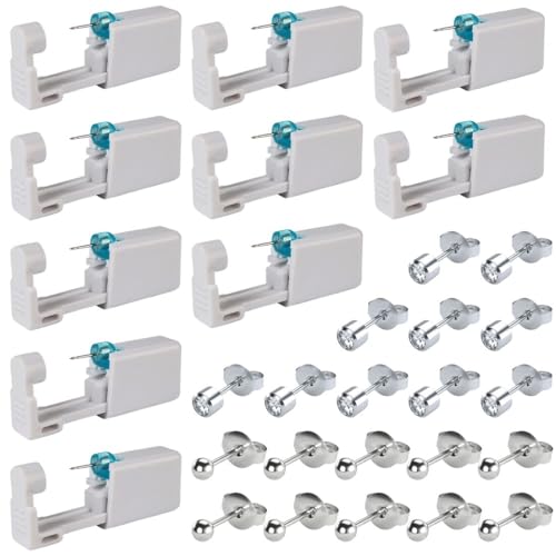 10 Piezas Pistola Piercing, Pistolas Desechables Para Perforar Orejas Pistola Pendientes Oreja Sin Dolor con Pendientes de Acero Inoxidable, Seguro y Estéril, para Niñas, Mujeres y Hombres