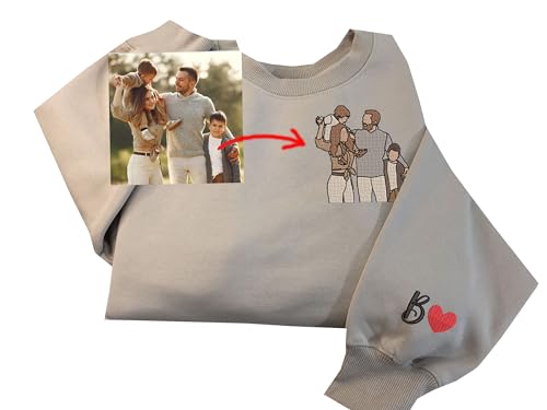 Personalized Embroidered Portrait From Photo Sweatshirt, Custom Photo Embroidered Shirt, Customized Family Photo Embroidered Tshirt Sweatshirt Hoodie, Fathers Day Mothers Day Gift