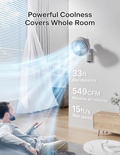Image of PELONIS 14 inch Wall Mount Fan with Remote Control, Oscillating Fan with 26ft Powerful Airflow, 3 Speeds & 3 Modes, Auto 90 Horizontal & 68 Vertical Tilt, Indoor, 36dB, Ideal for Home, Garage, Gym