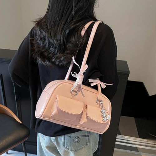 Kawaii Women's Bow Coquette Purse PU Leather Retro Boston Handbag pastel goth handbag3