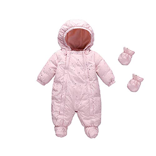 Ding-dong Baby Boy Girl Winter Hooded Puffer Pram Snowsuit with Gloves(Pink,18-24M)
