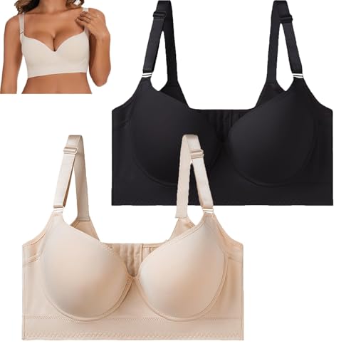 GEIPOT Scientificp.Com Sujetador Lilysure Push-Up Back Smoothing Bra Mujer Sujetador de copa profunda Uplift con aros para busto grande, 2pcs-f, 100C