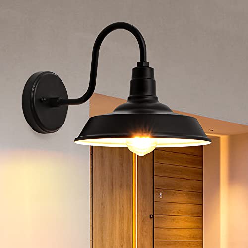 Image of Outdoor Wall Lights, 10 Inch Exterior Farmhouse Gooseneck Outdoor Light Fixture, Anti-Rust Waterproof Barn Lights Outdoor, Vintage Black Outside Wall Mount Light Fixture for Front Porch, Entryway
