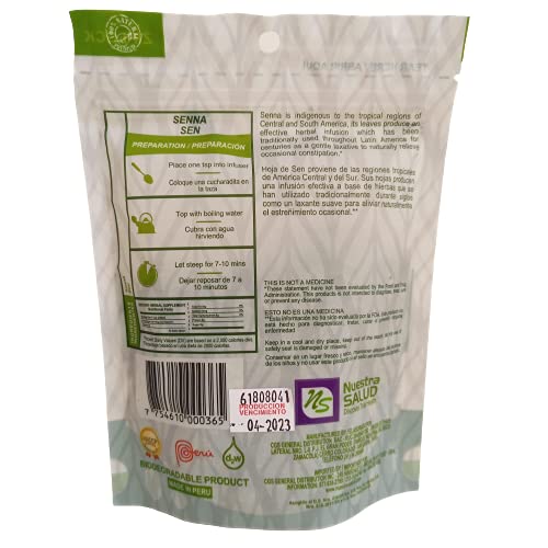 Nuestra Salud - Senna Leaf Tea - 3 Pack Herbal & Organic Leaves from Peru - For the Maintenance of Good Health - Zip-Lock Bag (30g) 1.05oz- 100% Natural and Caffeine Free Laxative…