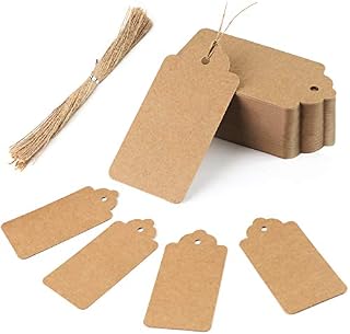 HAKACC Brown Gift Tags, 100 PCS 10 x 5cm Kraft Gift Tags Brown Paper Tags with String for Present Christmas Decorations