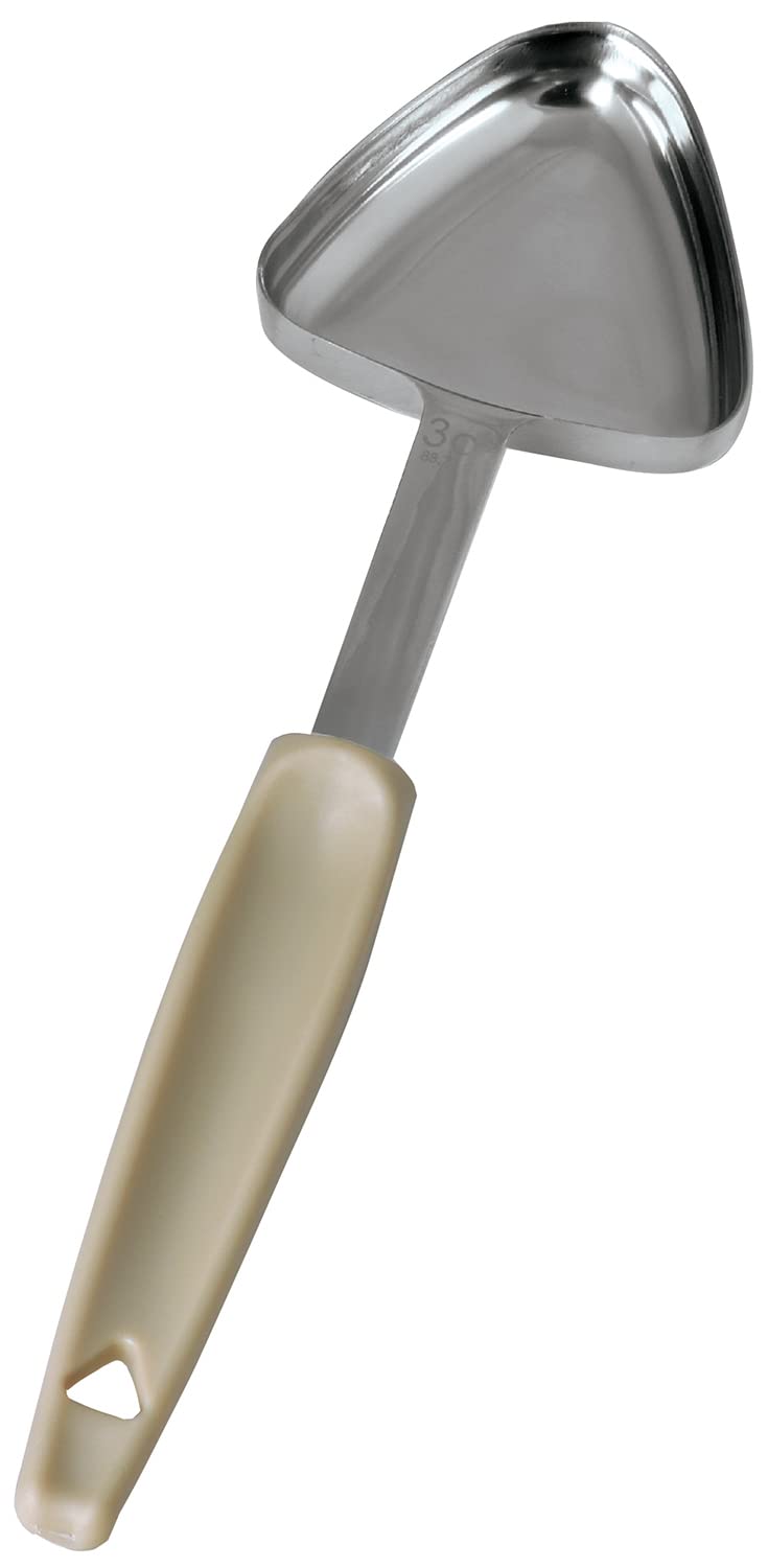 UPDATE International P3 1-Piece-Stainless-Steel (Not Welded) Portioning Spoon with Tan Plastic Handle, Food Portioner Portion Controller Serving Spoon, 3 Fluid Ounces