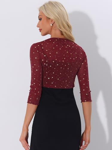Image of Allegra K Star Mesh Cardigan for Women's Metallic Long Sleeve Party Crop Sheer Bolero Shrug