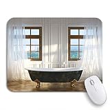 Mauspad Große Badezimmer Vintage Badewanne Aus Eisen In Der Mitte Und In Den Fenstern Tischunterlage Modernes Klein Mousepad Für Arbeitsstudium, Zuhause, 25x30cm