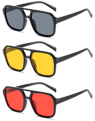 Image of Retro 70s Square Aviator Sunglasses Women Men Vintage Rectangle Sunglasses Flat Frame Trendy Shades
