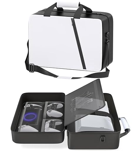 Gersker Bolsa de Viaje para PS5/Slim/Pro Digital & Disc, Funda de Transporte para PS5 de 10 Compartimentos para PS Portal, 4 Tarjetas de Juego, 2 Mandos, Bolsa PS5 de Gran Capacidad, Negro & Blanco | Ya disponible en tu tienda friki favorita! En mundofriki.es!