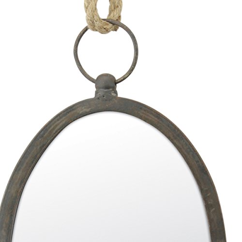 Stonebriar 11.5\" x 7.6\" Oval Brown Metal Wall Mirror with Rope Hanging Loop, Decorative Rustic Decor for the Living Room, Bedroom, Hallway, and Entryway - Thumbnail 4