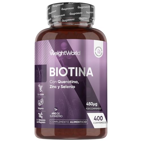 Biotina con Queratina, Zinc y Selenio - 400 Comprimidos Veganos para +1 Año de Suministro - Complejo de Vitamina B7 para Mujer y Hombre, Sin OGM ni Gluten