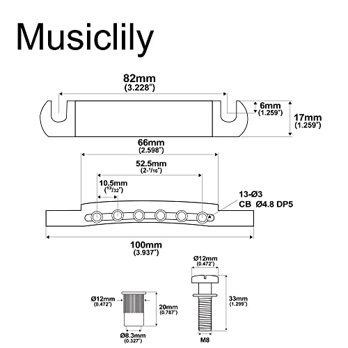 Musiclily Pro 52.5mm 12-string Tune-o-matic Stop Tailpiece for Epiphone Les Paul SG Style Electric Guitar, Gold - Image 2