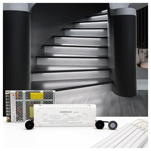 KOMIGAN Intelligent Motion Sensor Cascading Style LED Stair Lighting Kit KMG-3233, 23.6 Inch (60 cm) Length Aluminum LED Light Bar (Cool White 6000K, 16 Stairs)