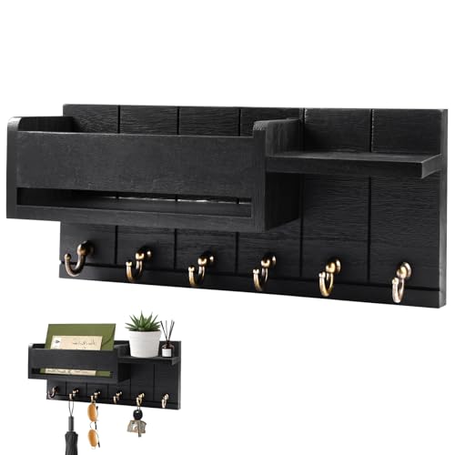 Llavero con Estante, Madera Colgador Llaves Pared con 6 Ganchos,...
