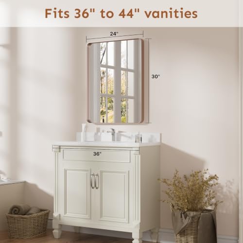 Image of Kosmonia 30x24 Inch Bathroom Vanity Mirror Brushed Rose Gold