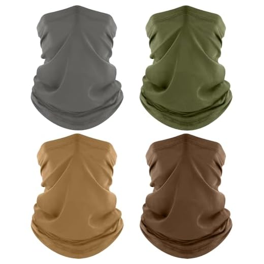 ROXUN 4 Pièces Cache-Cou, Tour de Cou Respirant Anti-UV Séchage Rapide, Bandana Multifonction pour Moto, Cyclisme, Homme et Femme Gris+Vert Kaki+Sable+Marron
