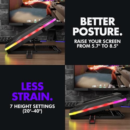 Tilted Nation Gaming Laptop Cooling Pad with USB Hub - Boost Performance, Stay Comfortable - RGB Laptop Cooler Stand with Adjustable Height & Fan Speed, RGB, USB (C + A) Hub, for 15.6" - 19" Laptops - Image 6
