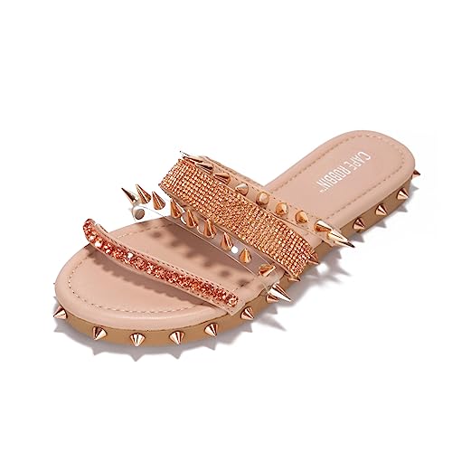 Cape Robbin Xtreme Sandals Slides For Women, Studded Womens Mules Slip On Shoes - Nude Size 7 #TOP26