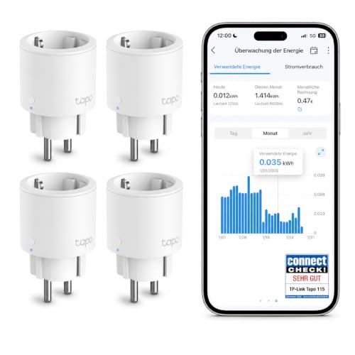 Tapo Nano Smart WLAN Steckdose Tapo P115 mit Energieverbrauchskontrolle, Smart Home Alexa Steckdose, funktioniert mit Alexa, Google Home, Sprachsteuerung, Fernzugriff, Kein Hub notwendig(4er-Pack)