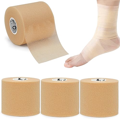 OK TAPE Pré-Bande de Préparation (4 rouleaux) - Mousse Athlétique sous la Bande pour le Sport, Protection pour les Chevilles, les Poignets, les Mains et les Genoux, 7cm x 27m,Beige