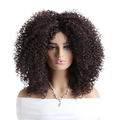 Perruque afro synthétique bouclée de 12 pouces cheveux crépus marron