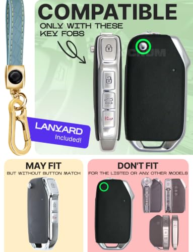 Image of Lucrum Key Fob Cover for Kia, TPU KeyFob Case & Leather Keychain | Fits ONLY FLIP Cadenza Forte K5 Niro Seltos Sorento Soul Sportage, 4 Button Keyfob Case (2018-2025) - Blue and Gold