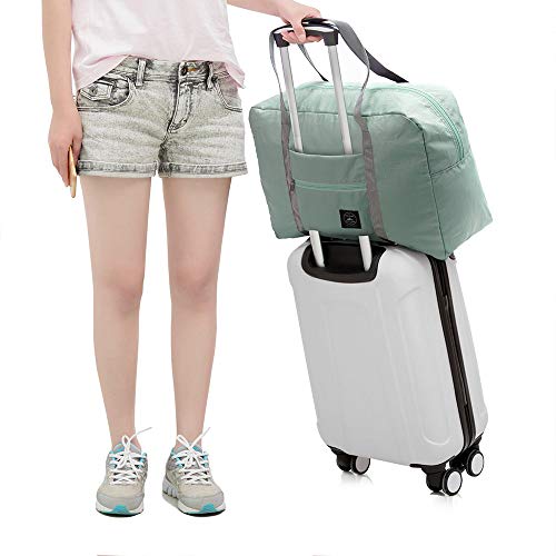 2 pack Foldable Travel Duffel Bag with Fixed on the Trolley Case, Waterproof Luggage Travel Bag, Lightweight Carry On Bag for Sports, Vacation, Shopping, Gym (wine red, light blue)