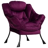 HollyHOME Fabric Large Lazy Chair, Accent Reading Chair, Cozy Lounge Chair with Armrest, Leisure Sofa Chair for Living Room, Bedroom, Dorm, Purple